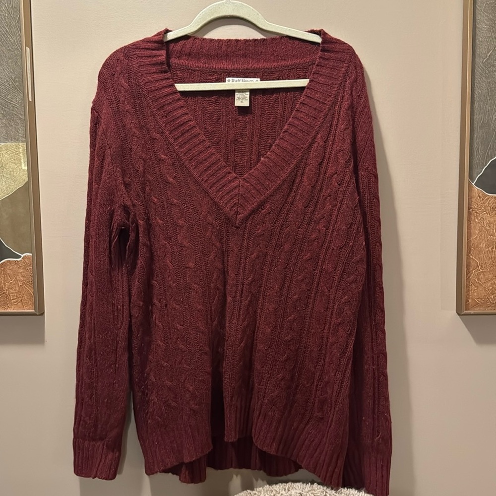 Ruff Hewn Burgundy V Neck Sweater